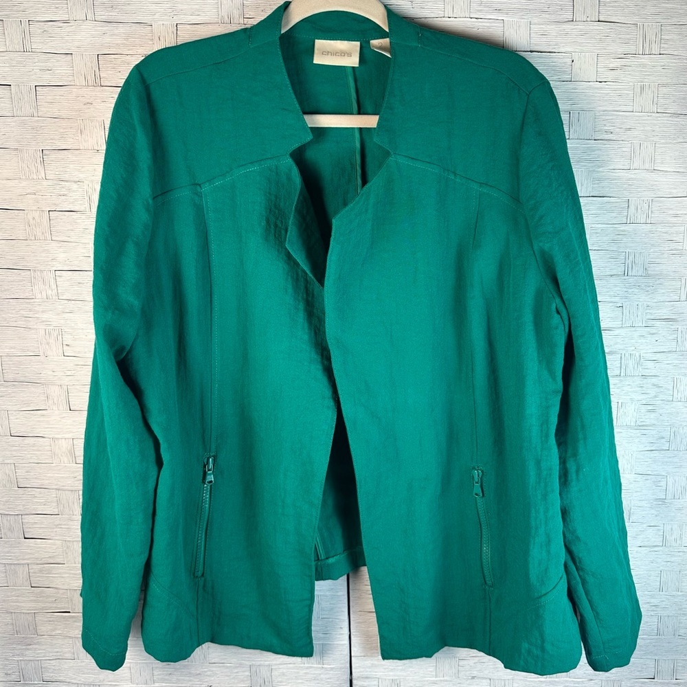 Chicos Womens Jacket Open Front Cotton lightweight coastal grandma spring